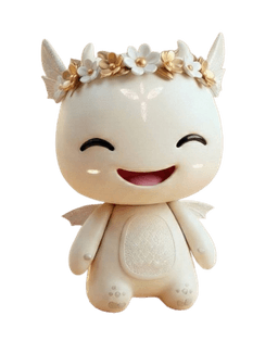 Happy dragon mascot with flower crown