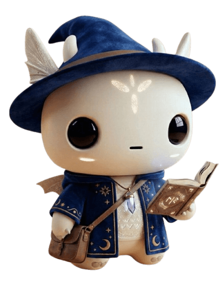 ExamLens wizard dragon mascot studying with a magic book